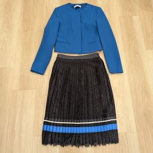 Hugo Boss Jacket Skirit Set Size 4 Lace Skirit Structured Jacket Blue